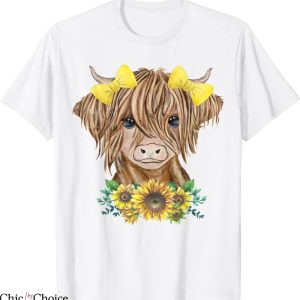 Highland Cow T-Shirt Cute Baby Highland Cow With Sunflowers