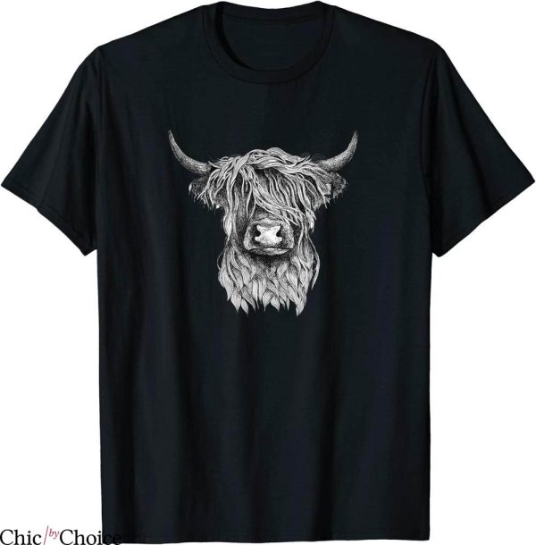 Highland Cow T-Shirt Hand Drawn Illustration Funny Animal