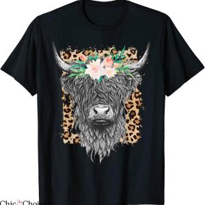 Highland Cow T-Shirt Highland Castle Leopard Flower Cow
