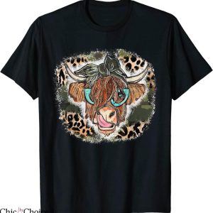 Highland Cow T-Shirt Leopard Bandana Cowhide Western Tee