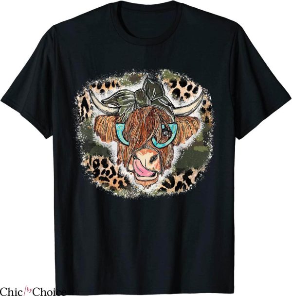 Highland Cow T-Shirt Leopard Bandana Cowhide Western Tee