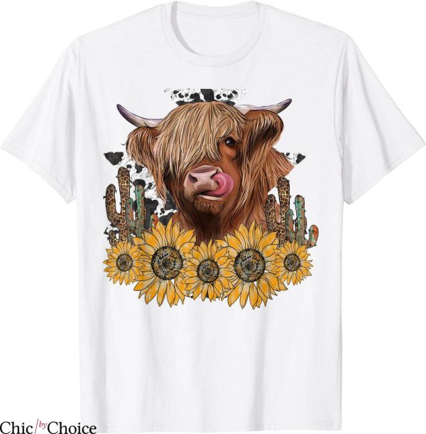 Highland Cow T-Shirt Western With Sunflower And Cactus