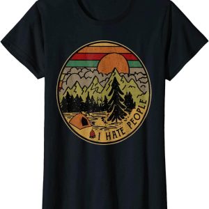 I Hate People T-Shirt I Love Camping Outdoors Funny Vintage