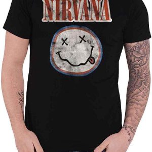 In Utero T-Shirt Distressed Band Logo Smiley Nevermind