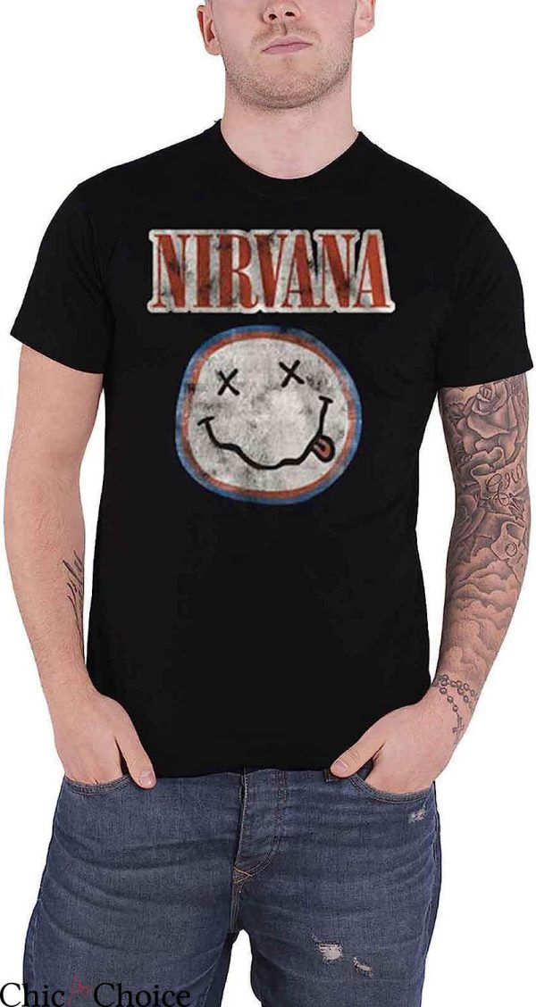 In Utero T-Shirt Distressed Band Logo Smiley Nevermind