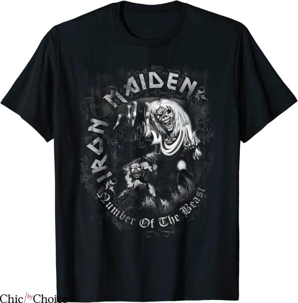 Iron Maiden T-Shirt Number Of The Beast Greyscale Tee