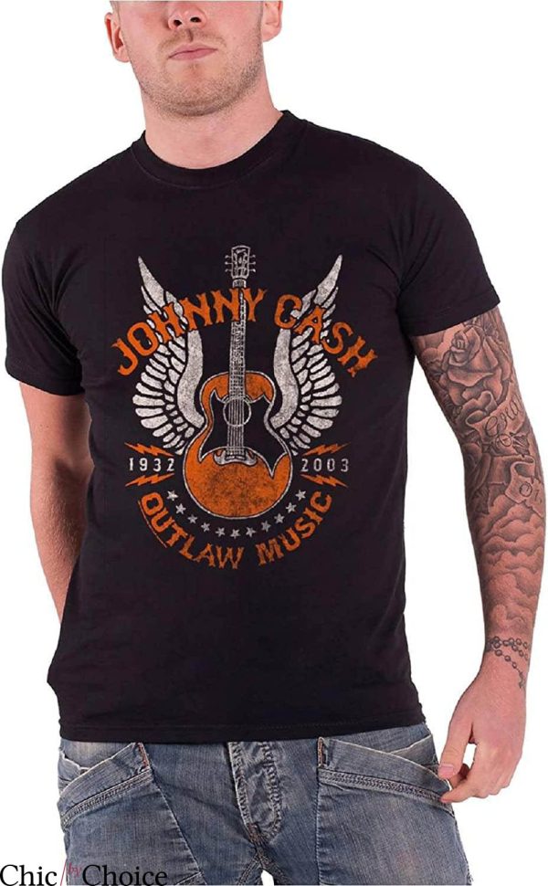 Johnny Cash T-shirt Cool Guitar Wings Outlaw Music Vintage