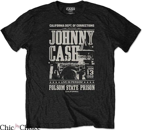 Johnny Cash T-shirt Folsom Prison Poster Official Mens Black