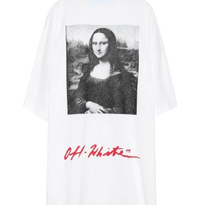 Off White Mona Lisa T-Shirt Red Lettering Signature Tee