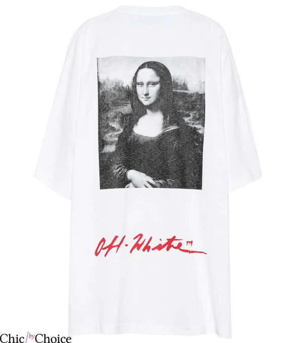 Off White Mona Lisa T-Shirt Red Lettering Signature Tee