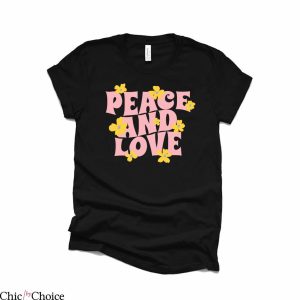 Peace And Love T-Shirt Wavy Text Retro Aesthetic Y2K Boho