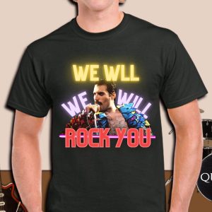 Queen Band T-Shirt Freddie Mercury Neon We Will Rock You