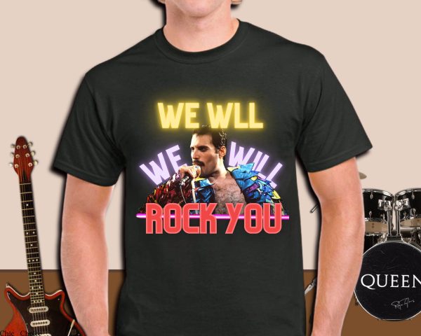 Queen Band T-Shirt Freddie Mercury Neon We Will Rock You