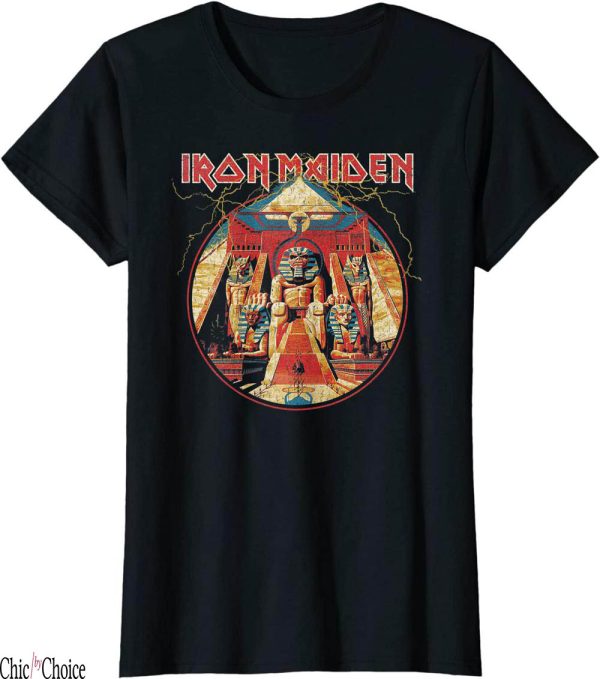 Womens Iron Maiden T-Shirt Powerslave Lightning Circle
