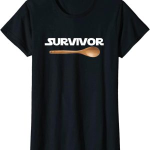 Wooden Spoon Survivor T-Shirt Fun 80s Nostalgia Gift