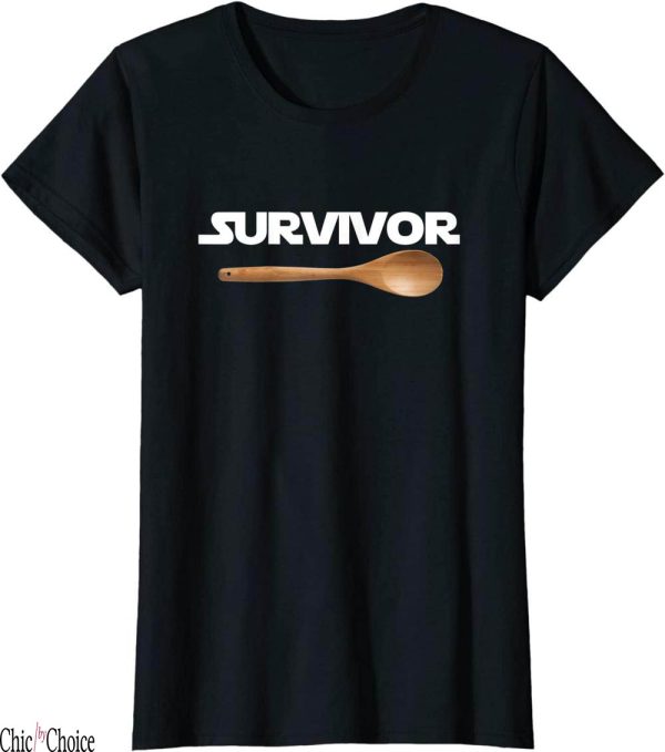 Wooden Spoon Survivor T-Shirt Fun 80s Nostalgia Gift