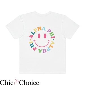 Alpha Phi T-Shirt Sorority Smile Cute Trendy Circle Text Alpha Phi T-Shirt Sorority Smile Cute Trendy Circle Text