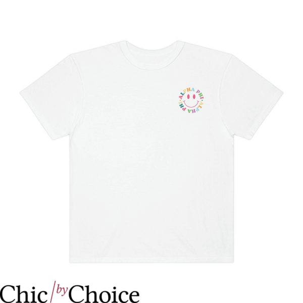 Alpha Phi T-Shirt Sorority Smile Cute Trendy Circle Text