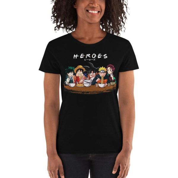 Anime Heroes Eating FRIENDS Style T-shirt  All Day Tee
