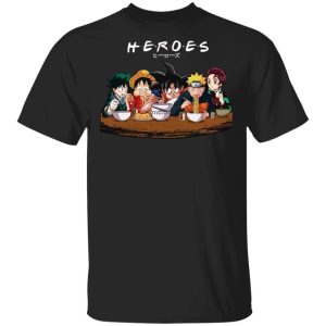 Anime Heroes Eating FRIENDS Style T shirt All Day Tee 3