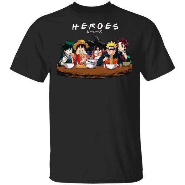 Anime Heroes Eating FRIENDS Style T-shirt  All Day Tee