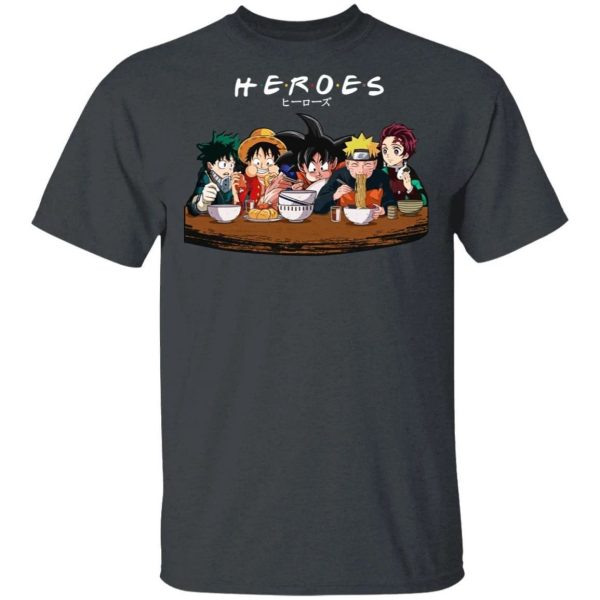 Anime Heroes Eating FRIENDS Style T-shirt  All Day Tee