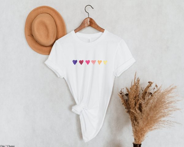 Aviator Nation Heart T-Shirt Watercolor Rainbow Hearts