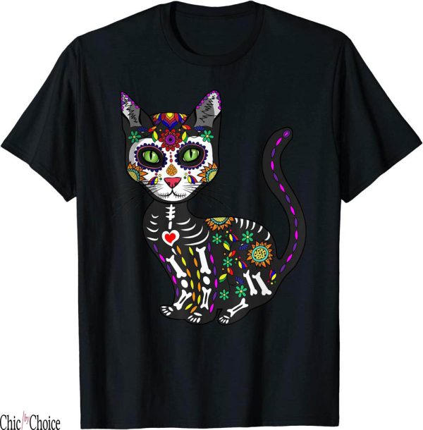 Cats Skull T-Shirt Cute Sugar Mexican Halloween Day The Dead