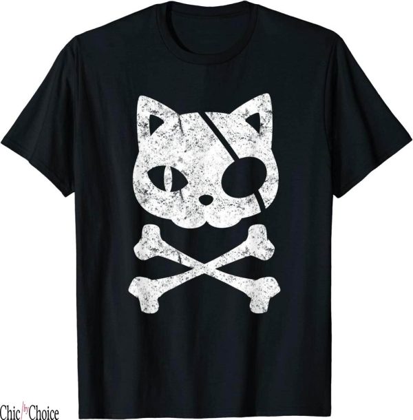 Cats Skull T-Shirt Vintage Pirate Halloween Cross Bones