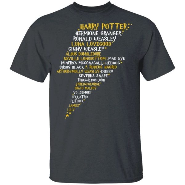Harry Potter Tee Shirt Characters Names In Lightening Bolt-Shaped Scar  All Day Tee