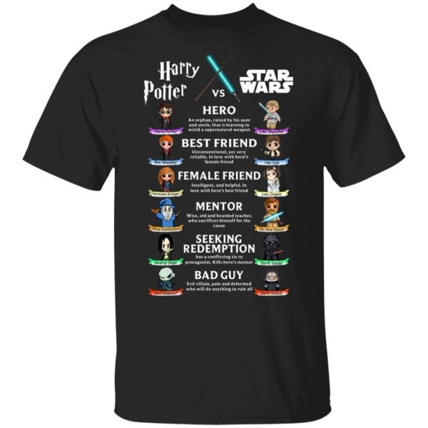 Harry Potter Vs Star Wars Tee Shirt Similarities Of Harry Potter And Star Wars  All Day Tee