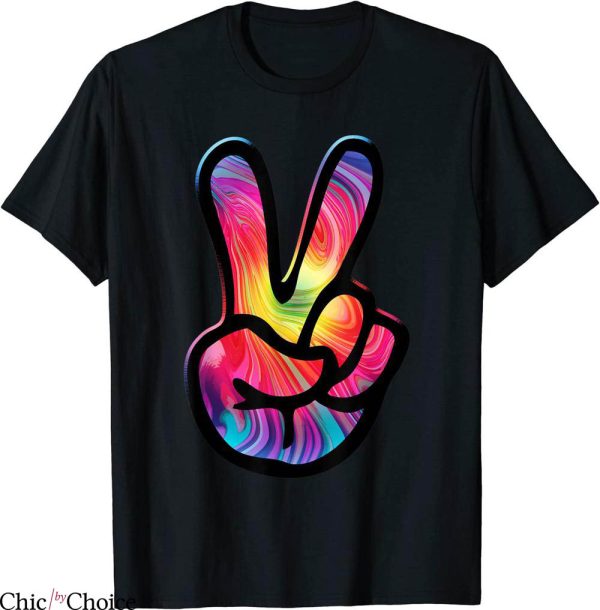 Hippie Tie Dye T-Shirt 60s 70s Peace Hand Sign Cool Tee