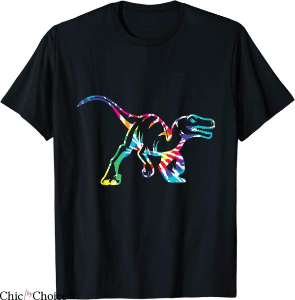 Hippie Tie Dye T-Shirt Fun Rainbow Raptor Dinosaur Tee