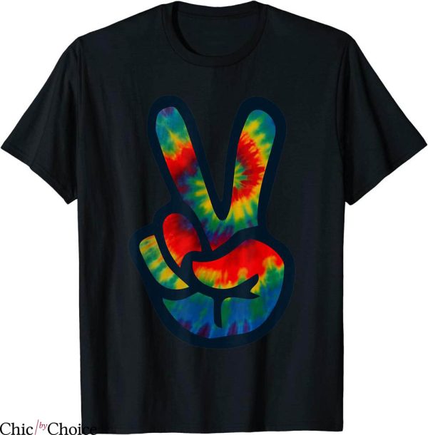 Hippie Tie Dye T-Shirt Peace Sign Hand Vintage Cool Tee