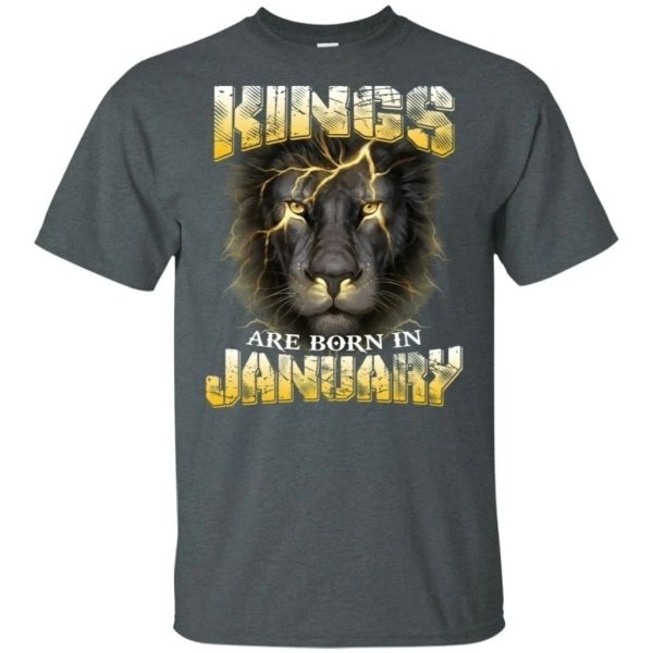 Kings Are Born In January Birthday T-Shirt Amazing Lion Face  All Day Tee