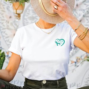 Ovarian Cancer T Shirt Pocket Teal Ribbon Tee Shirt