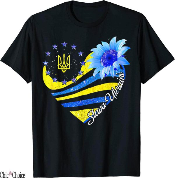 Slava Ukraini T-Shirt Sunflower Ukrainian Flag I Stand With