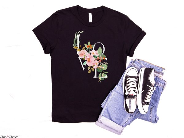 V Love T-Shirt Flower And Leaf Love And Floral Valentines