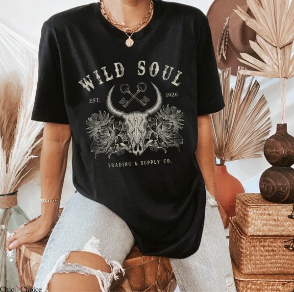 Womens Country T-Shirt Wild Soul Western Southwest Boho Cow