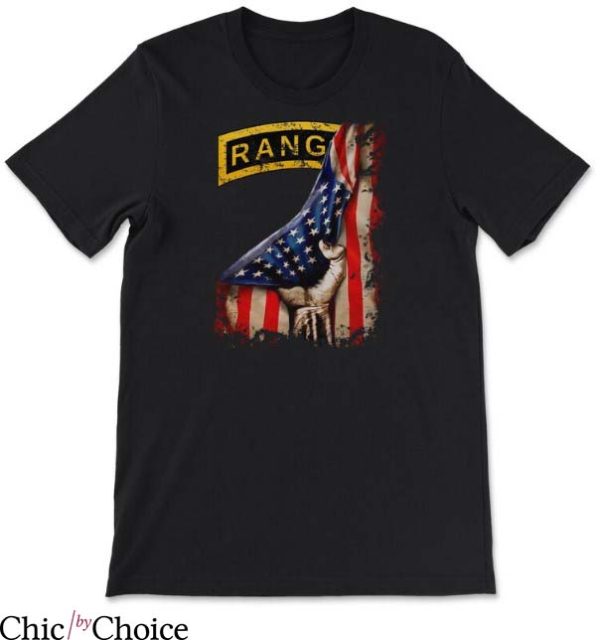 Army Rangers T Shirt Army Ranger Tab USA Flag Pull Back
