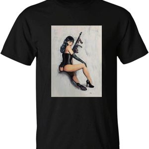 Betty Paige T-shirt Sexy Girl Bettie Page With Tommy Gun