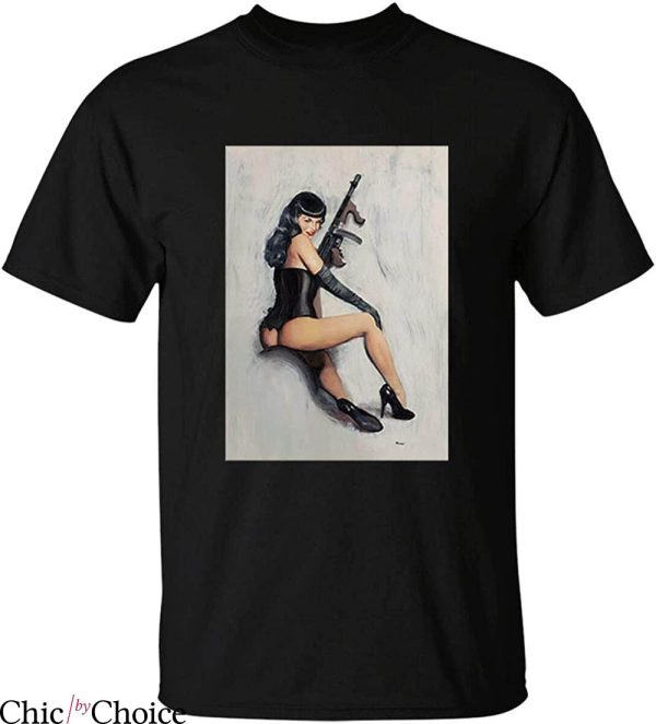 Betty Paige T-shirt Sexy Girl Bettie Page With Tommy Gun