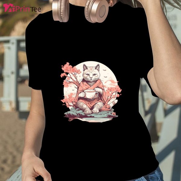 Cat Drinking Tea Sakura Trees Japanese Cat Tea Lover T-Shirt – Best gifts your whole family