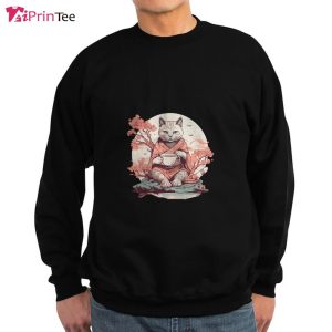 Cat Drinking Tea Sakura Trees Japanese Cat Tea Lover T Shirt Best gifts your whole family 3