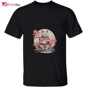 Cat Drinking Tea Sakura Trees Japanese Cat Tea Lover T Shirt Best gifts your whole family 4