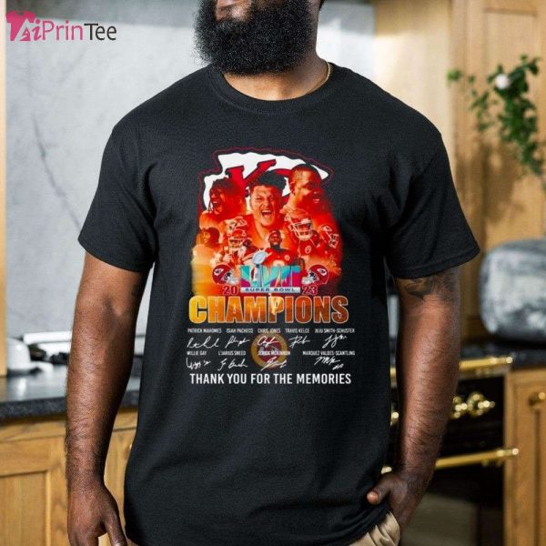 Kansas City Chiefs LVII 2023 Super Bowl Champions Thank You For The Memories Signatures T-Shirt – Best gifts your whole family