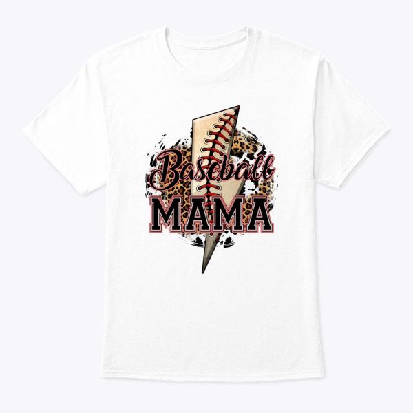 Leopard Baseball Mama Lightning Bolt Sport Mom Mother’s Day T-Shirt