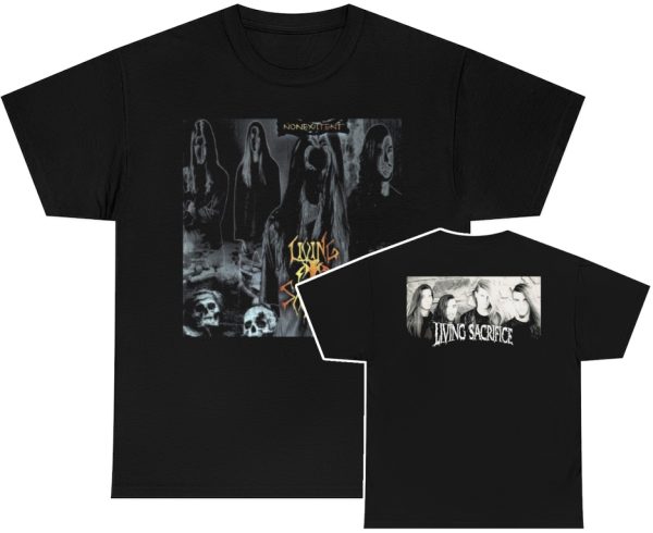 Living Sacrifice Nonexisitent Album Cover with Band Photo On Back Shirt