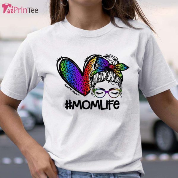 Mom Life Heart Messy Hair Bun Tie Dye Leopard T-Shirt – Best gifts your whole family