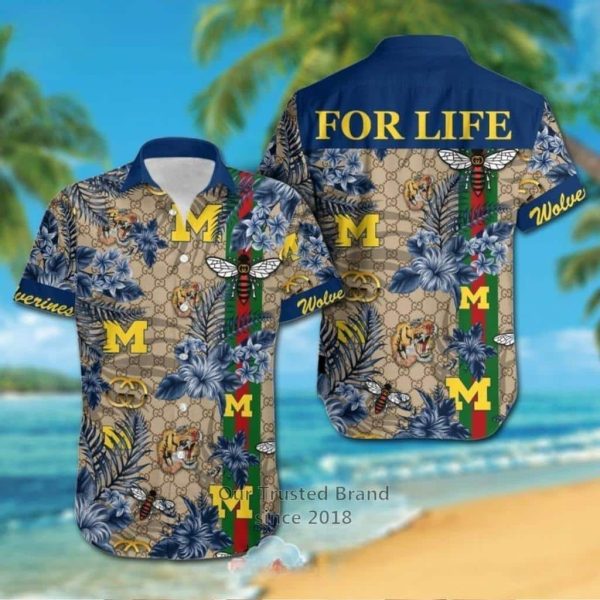 NCAA Michigan Wolverines Gucci Parody Pattern Hawaiian Shirt